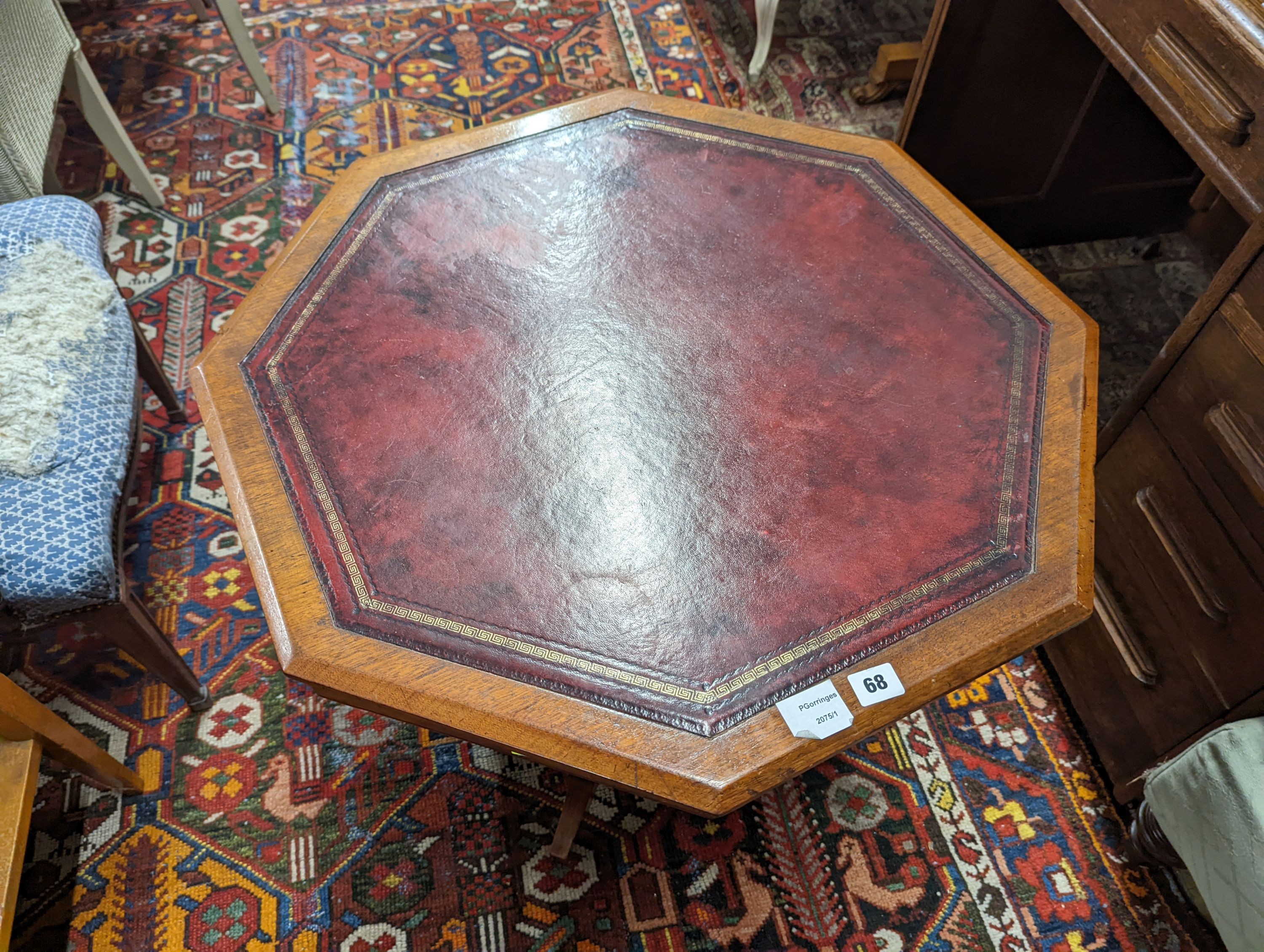 A late Victorian walnut octagonal centre table, width 70cm, height 66cm